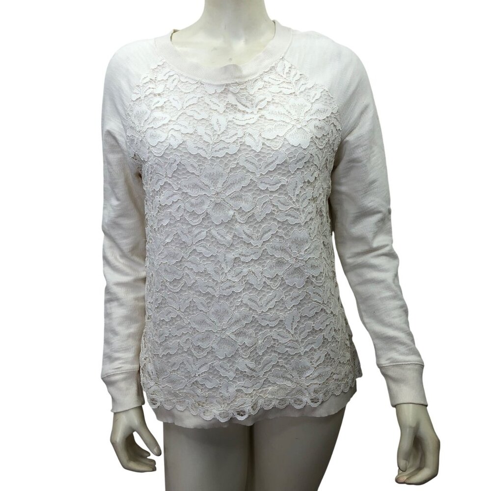 LOFT Ivory knit lace front LONG SLLEVE TOP Md
